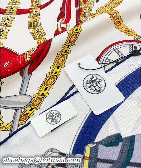 Famous Brand Hermes Stately Wheels Silk Square Scarf 90x90cm H1092 White 2024