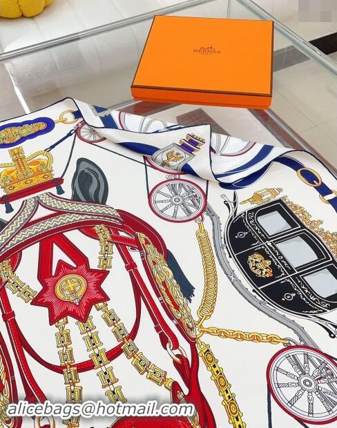 Famous Brand Hermes Stately Wheels Silk Square Scarf 90x90cm H1092 White 2024