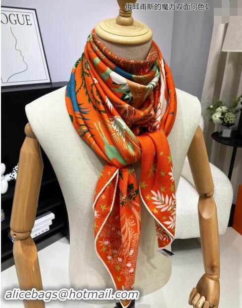 Well Crafted Hermes Sous le Charme d'Orphee Cashmere Shawl Scarf 140cm H1093 Orange 2024