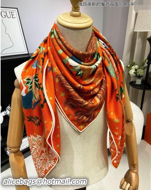 Well Crafted Hermes Sous le Charme d'Orphee Cashmere Shawl Scarf 140cm H1093 Orange 2024