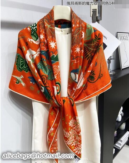 Well Crafted Hermes Sous le Charme d'Orphee Cashmere Shawl Scarf 140cm H1093 Orange 2024