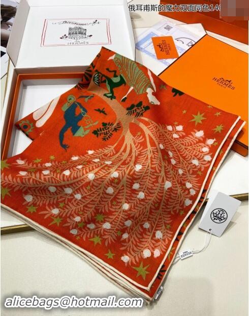 Well Crafted Hermes Sous le Charme d'Orphee Cashmere Shawl Scarf 140cm H1093 Orange 2024