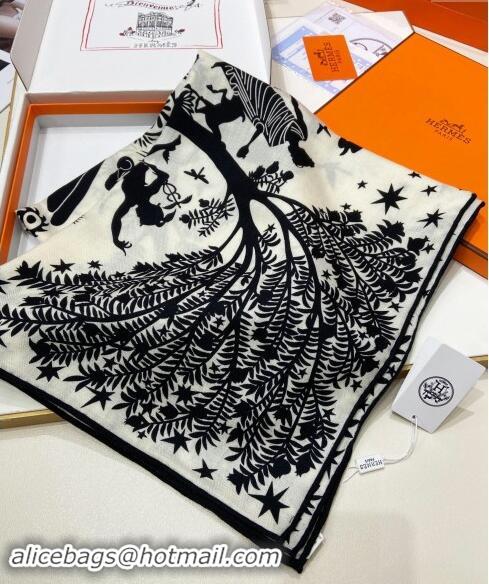 Top Grade Hermes Sous le Charme d'Orphee Cashmere Shawl Scarf 140cm H1093 Black 2024