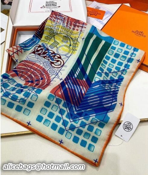 Inexpensive Hermes Twilly au Bloc Liste Vernie Cashmere Shawl Scarf 140cm H1093 Blue 2024