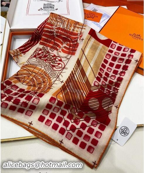 Low Price Hermes Twilly au Bloc Liste Vernie Cashmere Shawl Scarf 140cm H1093 Red 2024