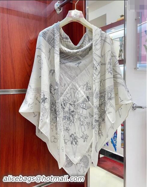 Most Popular Hermes Flagship Cashmere Shawl Scarf 140cm H1093 White 2024