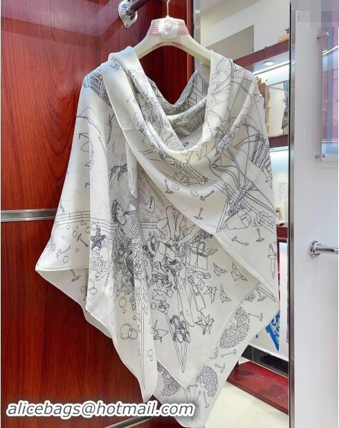 Most Popular Hermes Flagship Cashmere Shawl Scarf 140cm H1093 White 2024