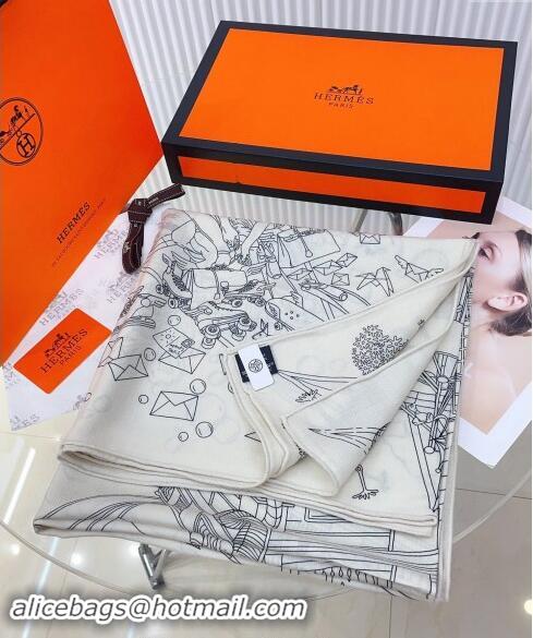 Most Popular Hermes Flagship Cashmere Shawl Scarf 140cm H1093 White 2024