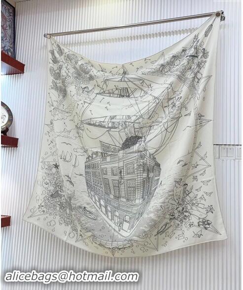 Most Popular Hermes Flagship Cashmere Shawl Scarf 140cm H1093 White 2024