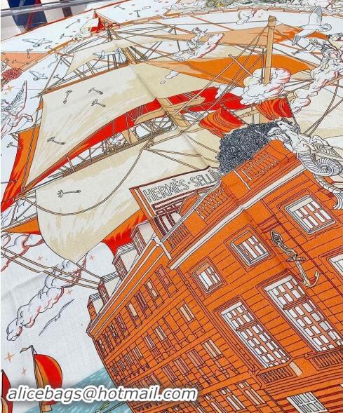 Super Quality Hermes Flagship Cashmere Shawl Scarf 140cm H1093 Orange 2024