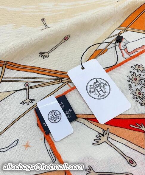 Super Quality Hermes Flagship Cashmere Shawl Scarf 140cm H1093 Orange 2024