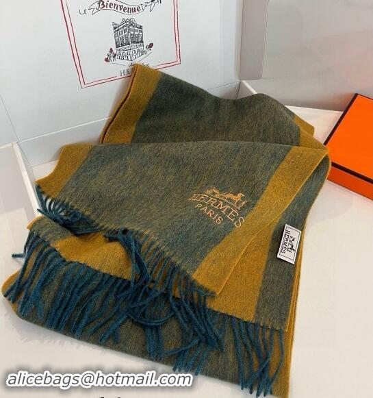 Luxury Grade Hermes Cashmere Long Scarf 30x180cm 1021001 Green/Yellow 2024