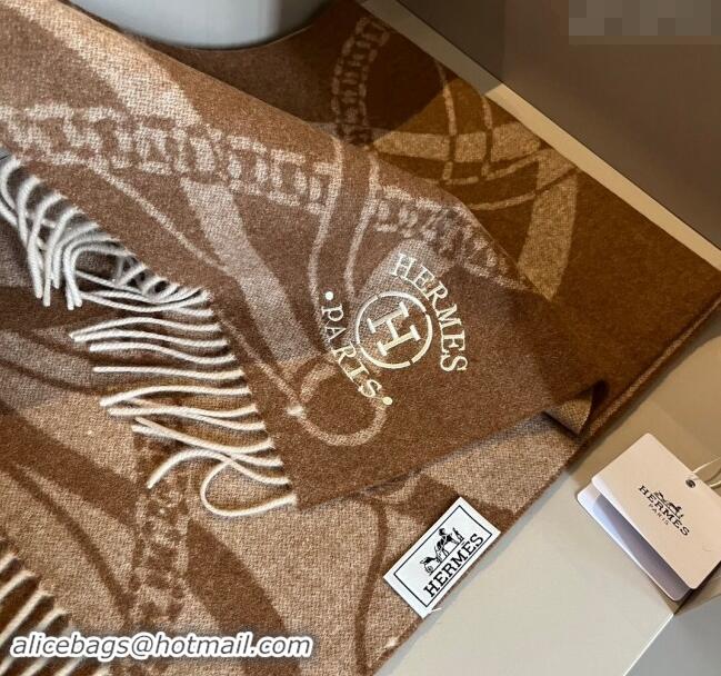 Super Quality Hermes Printed Cashmere Long Scarf 30x180cm 1021002 Brown 2024