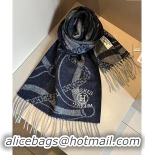 Popular Style Hermes Printed Cashmere Long Scarf 30x180cm 1021002 Navy Blue 2024