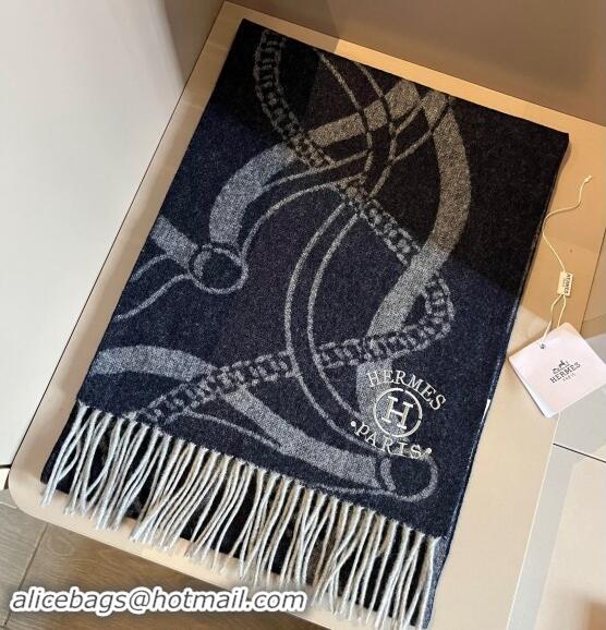 Popular Style Hermes Printed Cashmere Long Scarf 30x180cm 1021002 Navy Blue 2024