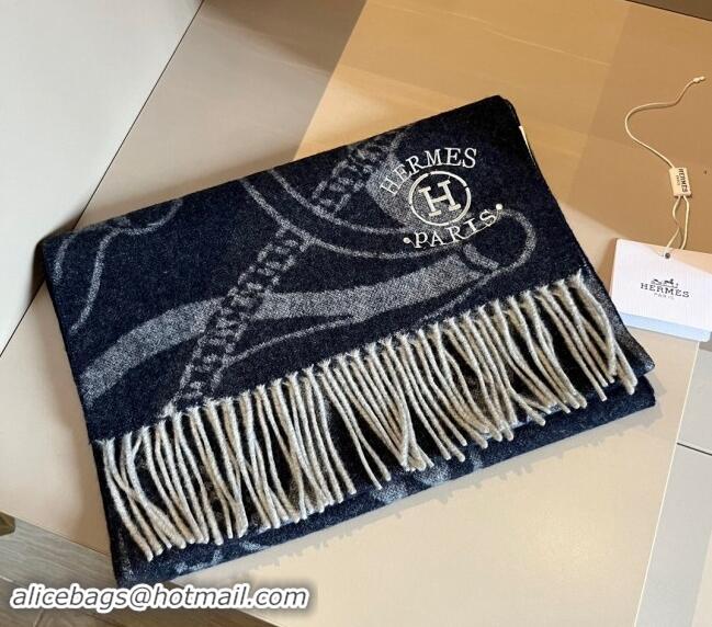 Popular Style Hermes Printed Cashmere Long Scarf 30x180cm 1021002 Navy Blue 2024