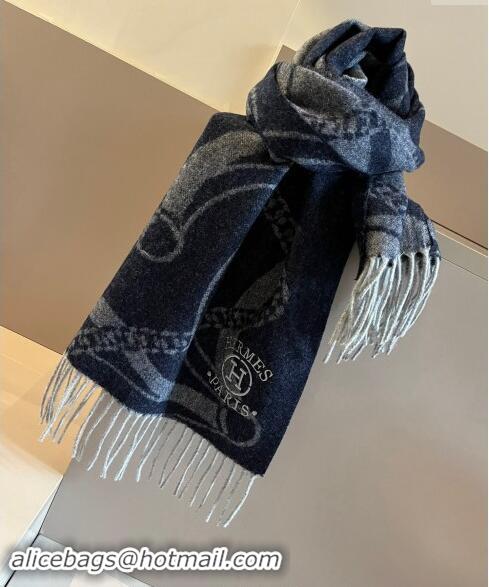 Popular Style Hermes Printed Cashmere Long Scarf 30x180cm 1021002 Navy Blue 2024