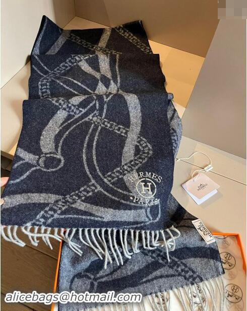 Popular Style Hermes Printed Cashmere Long Scarf 30x180cm 1021002 Navy Blue 2024