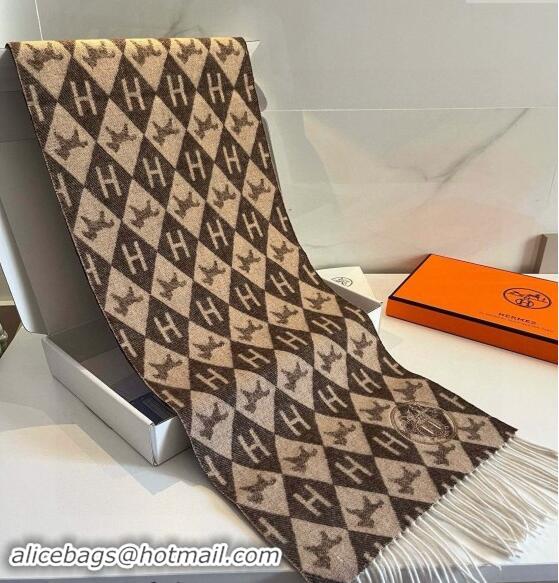 Classic Specials Hermes H Horse Cashmere Long Scarf 32x180cm 1021003 Brown 2024