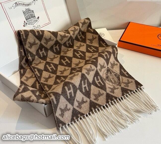 Classic Specials Hermes H Horse Cashmere Long Scarf 32x180cm 1021003 Brown 2024