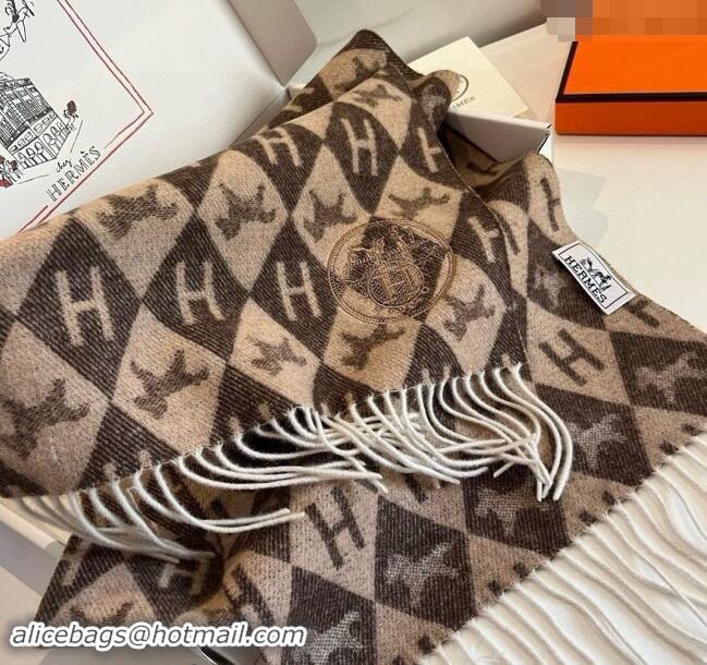 Classic Specials Hermes H Horse Cashmere Long Scarf 32x180cm 1021003 Brown 2024