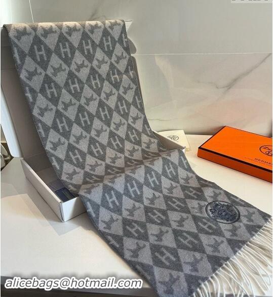 Affordable Price Hermes H Horse Cashmere Long Scarf 32x180cm 1021003 Grey 2024