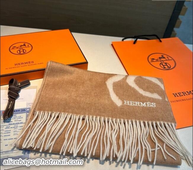 Well Crafted Hermes Horse Wool Long Scarf 30x180cm 1021004 Light Brown 2024