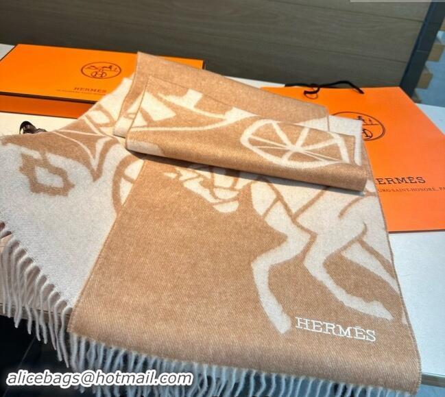 Well Crafted Hermes Horse Wool Long Scarf 30x180cm 1021004 Light Brown 2024