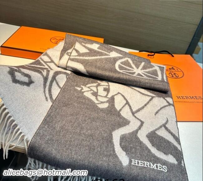 Luxury Cheap Hermes Horse Wool Long Scarf 30x180cm 1021004 Dark Grey 2024