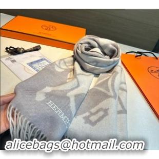 Market Sells Hermes Horse Wool Long Scarf 30x180cm 1021004 Light Grey 2024