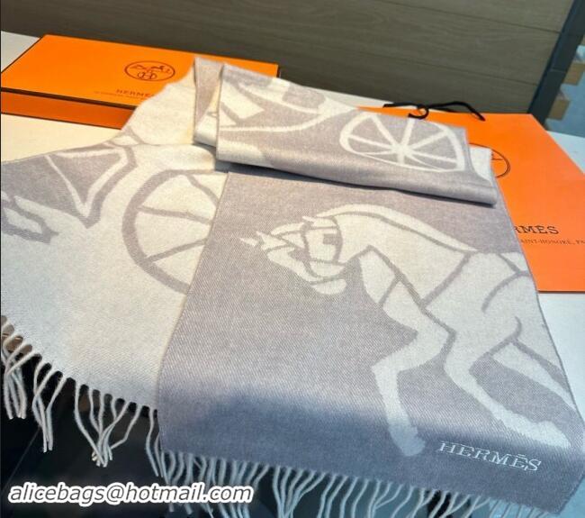 Market Sells Hermes Horse Wool Long Scarf 30x180cm 1021004 Light Grey 2024