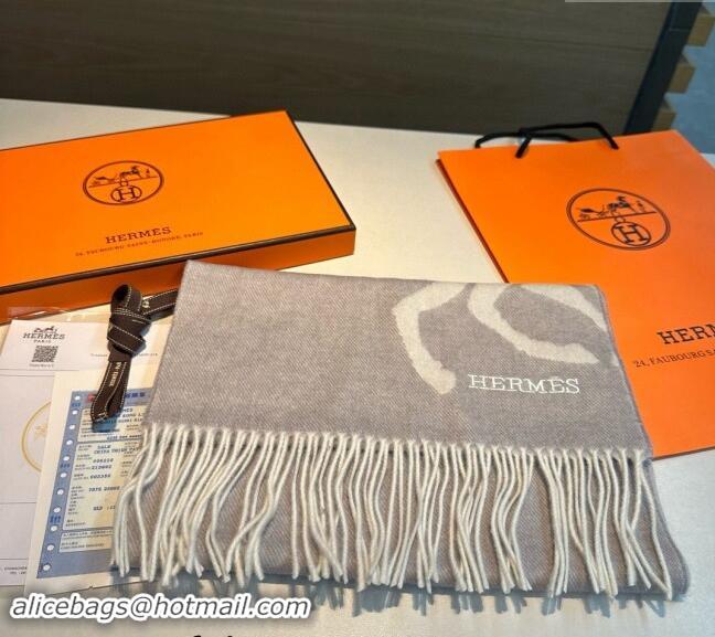 Market Sells Hermes Horse Wool Long Scarf 30x180cm 1021004 Light Grey 2024