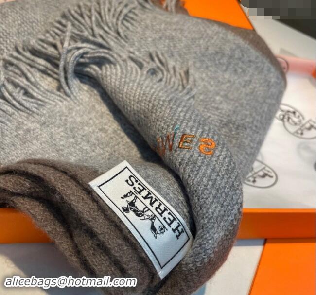 Shop Best Hermes Cashmere Knit Long Scarf 30x180cm 1021005 Grey 2024