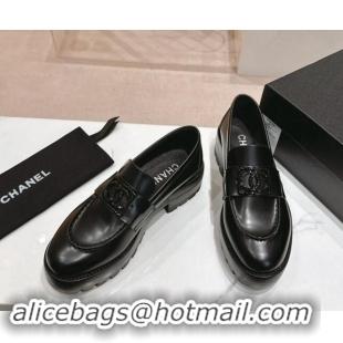 Stylish Chanel Patent Calfskin Platform Loafers 4.5cm with Framed CC Black 1017049