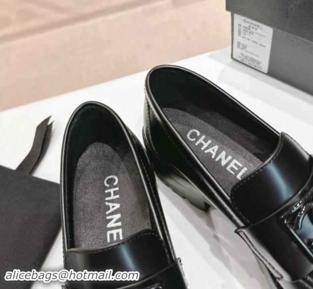 Stylish Chanel Patent Calfskin Platform Loafers 4.5cm with Framed CC Black 1017049