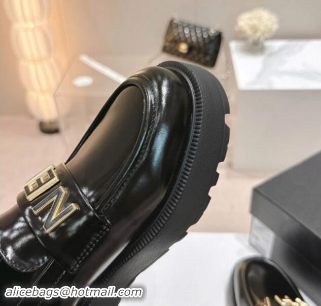 Sumptuous Chanel Patent Calfskin Platform Loafers 4.5cm with Letters Black 1017050