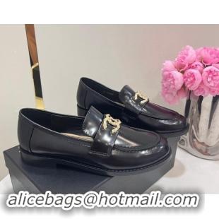 Grade Quality Chanel Patent Calfskin Loafers with Strass CC Black 1017053