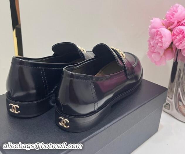 Grade Quality Chanel Patent Calfskin Loafers with Strass CC Black 1017053