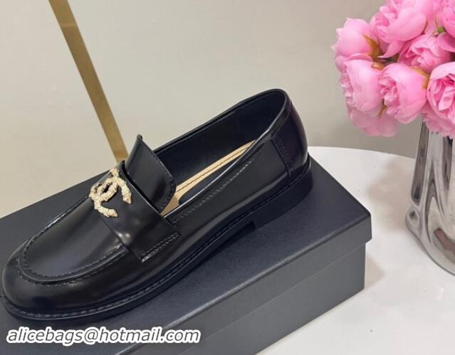 Grade Quality Chanel Patent Calfskin Loafers with Strass CC Black 1017053