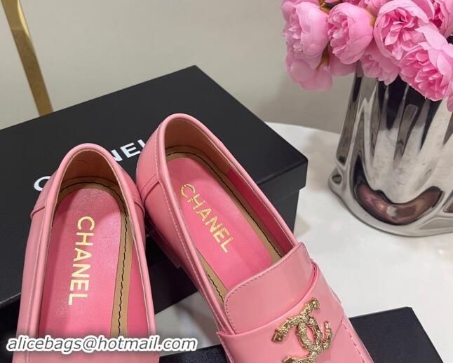 Best Price Chanel Patent Calfskin Loafers with Strass CC Pink 1017056