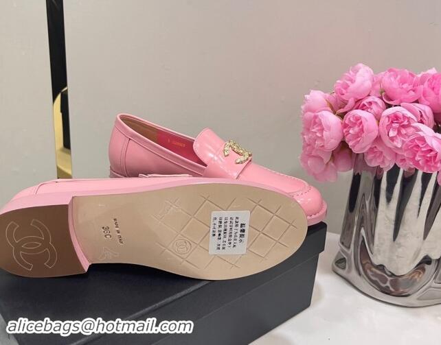 Best Price Chanel Patent Calfskin Loafers with Strass CC Pink 1017056