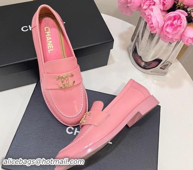 Best Price Chanel Patent Calfskin Loafers with Strass CC Pink 1017056