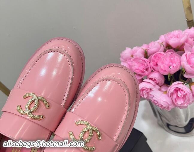 Best Price Chanel Patent Calfskin Loafers with Strass CC Pink 1017056