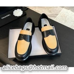 Pretty Style Chanel Patchwork Calfskin Loafers with Black Strass CC Beige/Black 1017057