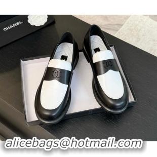 Perfect Chanel Patchwork Calfskin Loafers with Black Strass CC Black/White 1017058