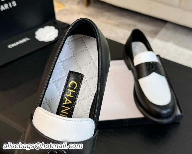 Perfect Chanel Patchwork Calfskin Loafers with Black Strass CC Black/White 1017058