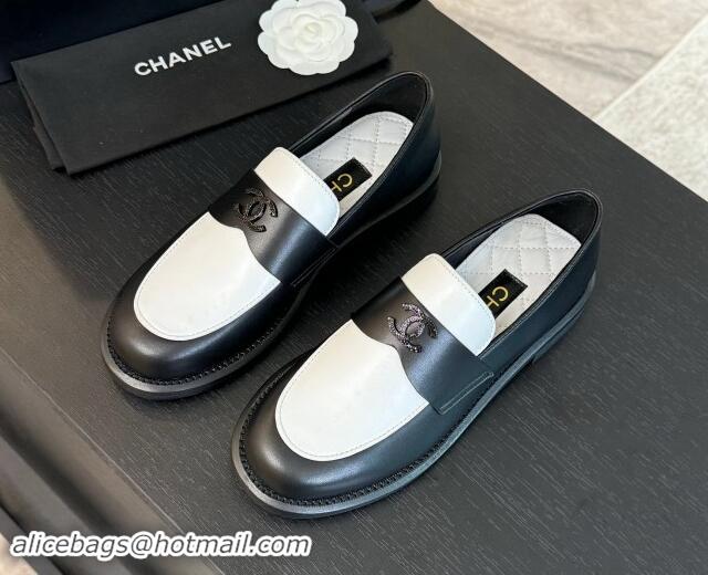 Perfect Chanel Patchwork Calfskin Loafers with Black Strass CC Black/White 1017058