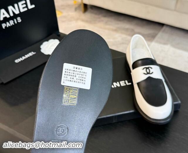 Durable Chanel Patchwork Calfskin Loafers with Black Strass CC White/Black 1017059