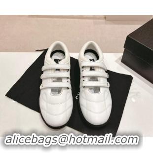 Duplicate Chanel Quilted Lambskin Sneakers with trible Straps White 1017065