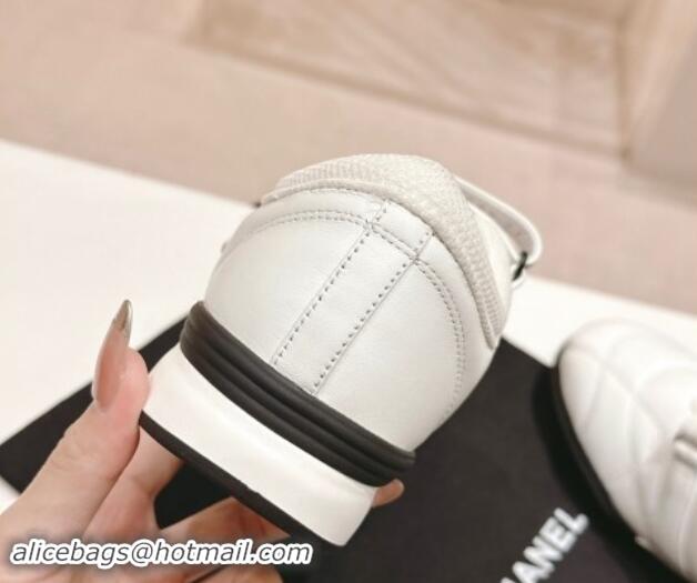 Duplicate Chanel Quilted Lambskin Sneakers with trible Straps White 1017065